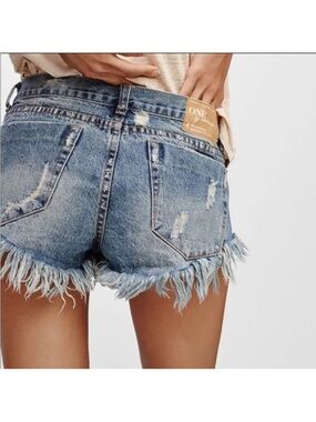 One Teaspoon Bonitas Low Waisted Distressed Denim Shorts Blue 24 Grunge Y2K Boho